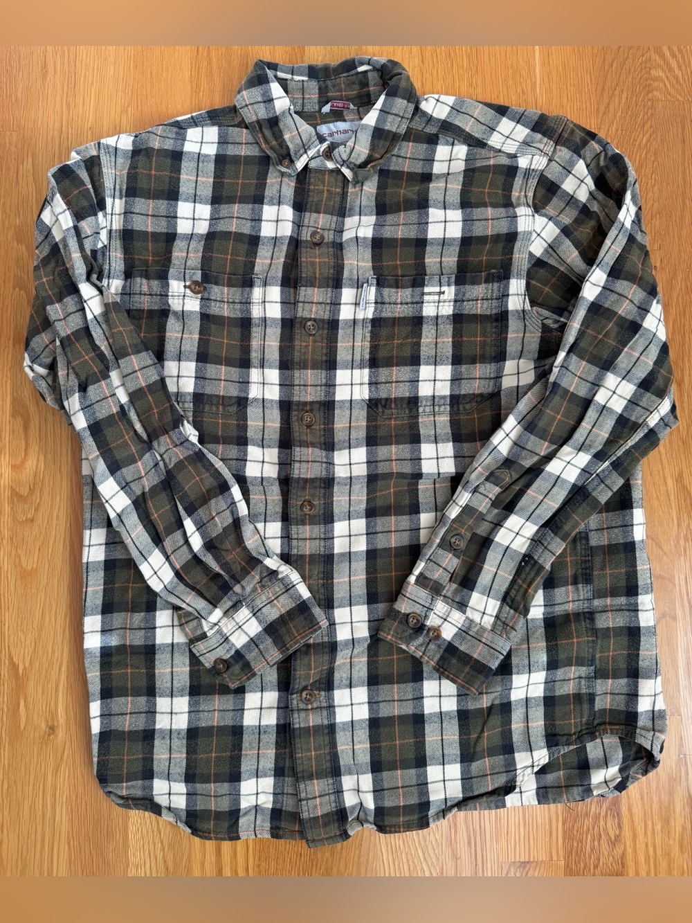 Carhartt Men's Black and White Plaid Button-Down Shirt